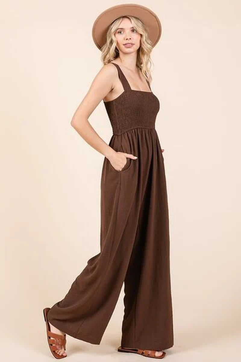 "Mittoshop Smocked Wide Leg Overalls with Wide Straps – Chic & Comfortable"