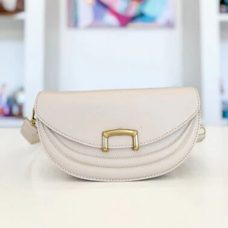 Fame Crescent Faux Leather Crossbody Bag with Buckle Closure