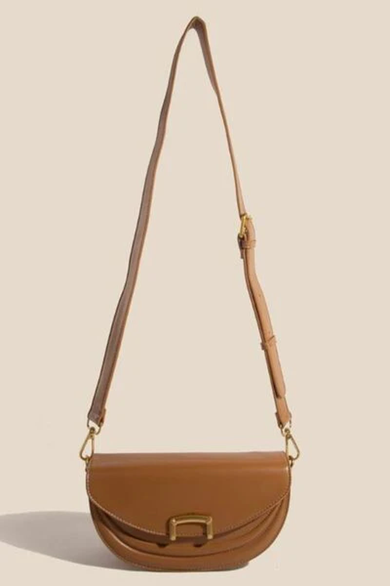 Fame Crescent Faux Leather Crossbody Bag with Buckle Closure
