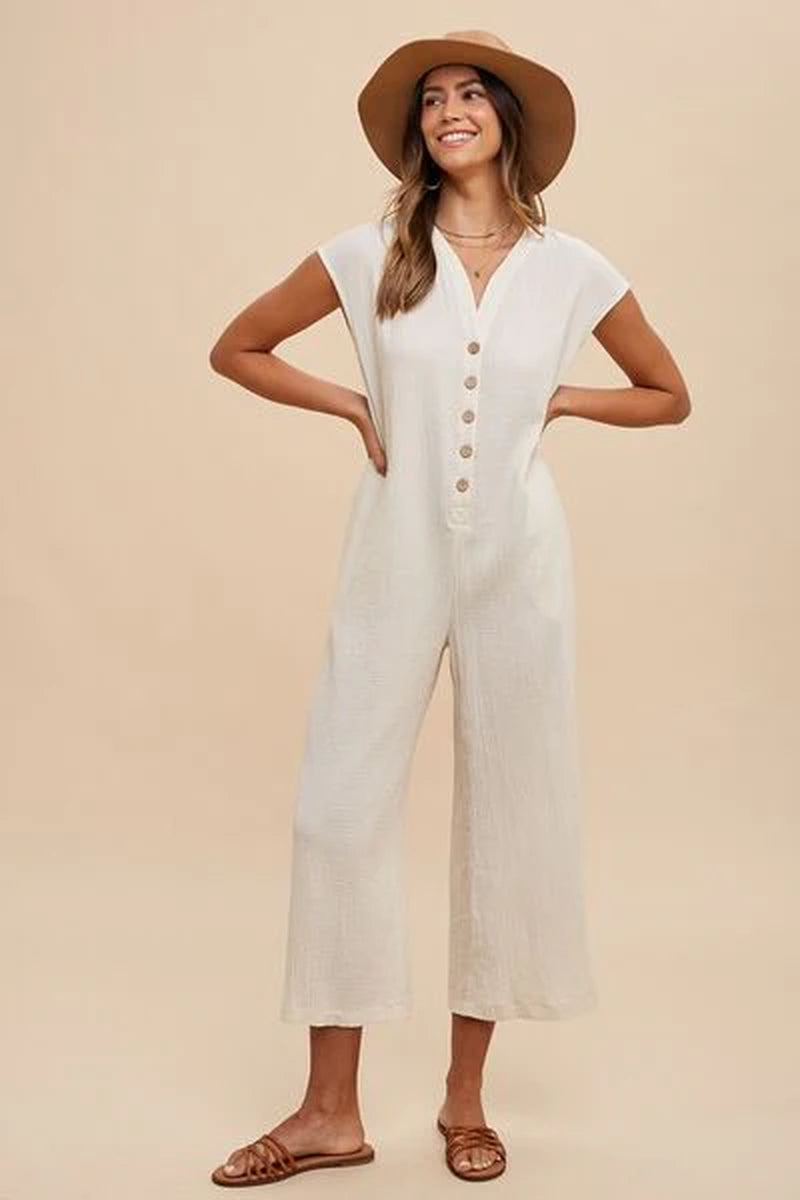 Annie Wear Wide Leg Jumpsuit – Button Front Detail, Relaxed Fit & Side Pockets