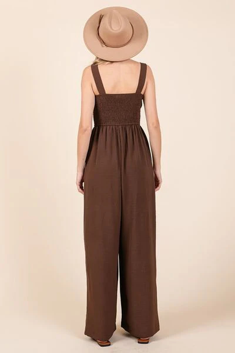 "Mittoshop Smocked Wide Leg Overalls with Wide Straps – Chic & Comfortable"