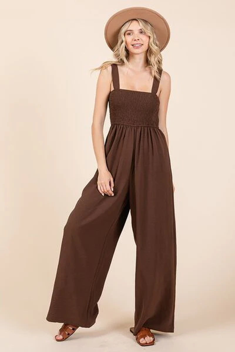 "Mittoshop Smocked Wide Leg Overalls with Wide Straps – Chic & Comfortable"