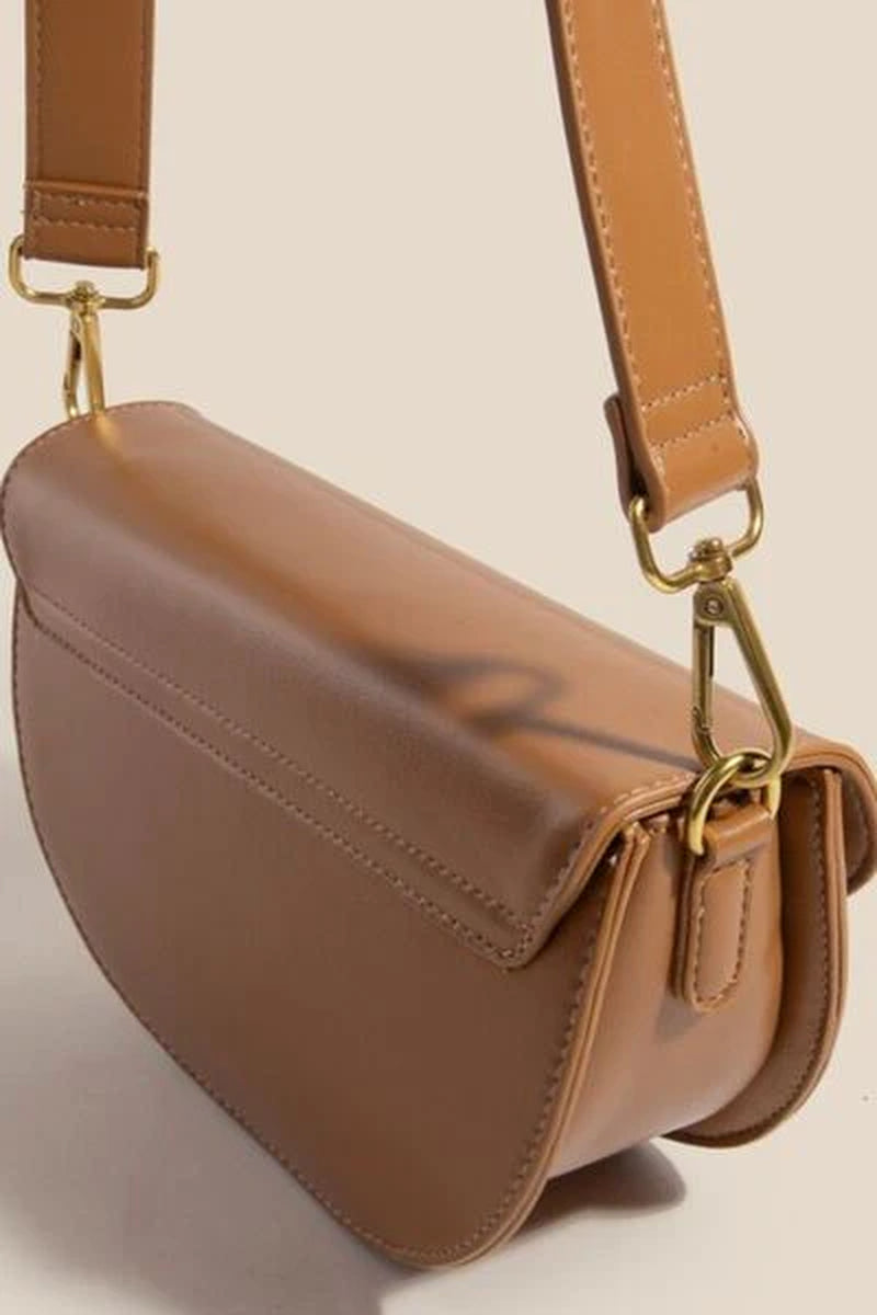 Fame Crescent Faux Leather Crossbody Bag with Buckle Closure