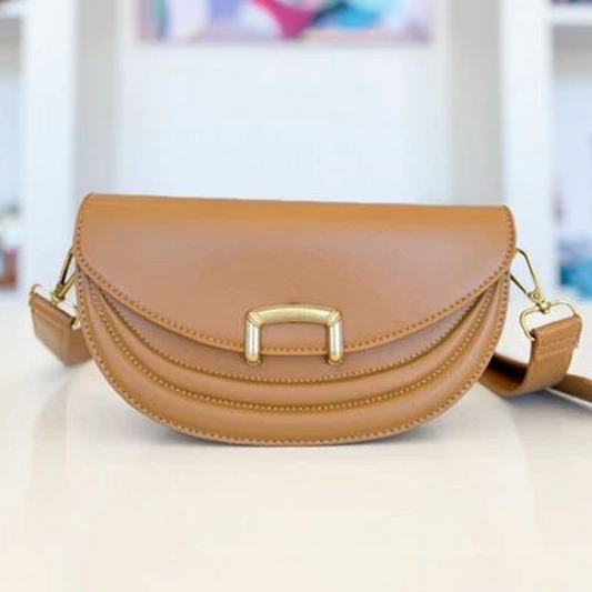 Fame Crescent Faux Leather Crossbody Bag with Buckle Closure