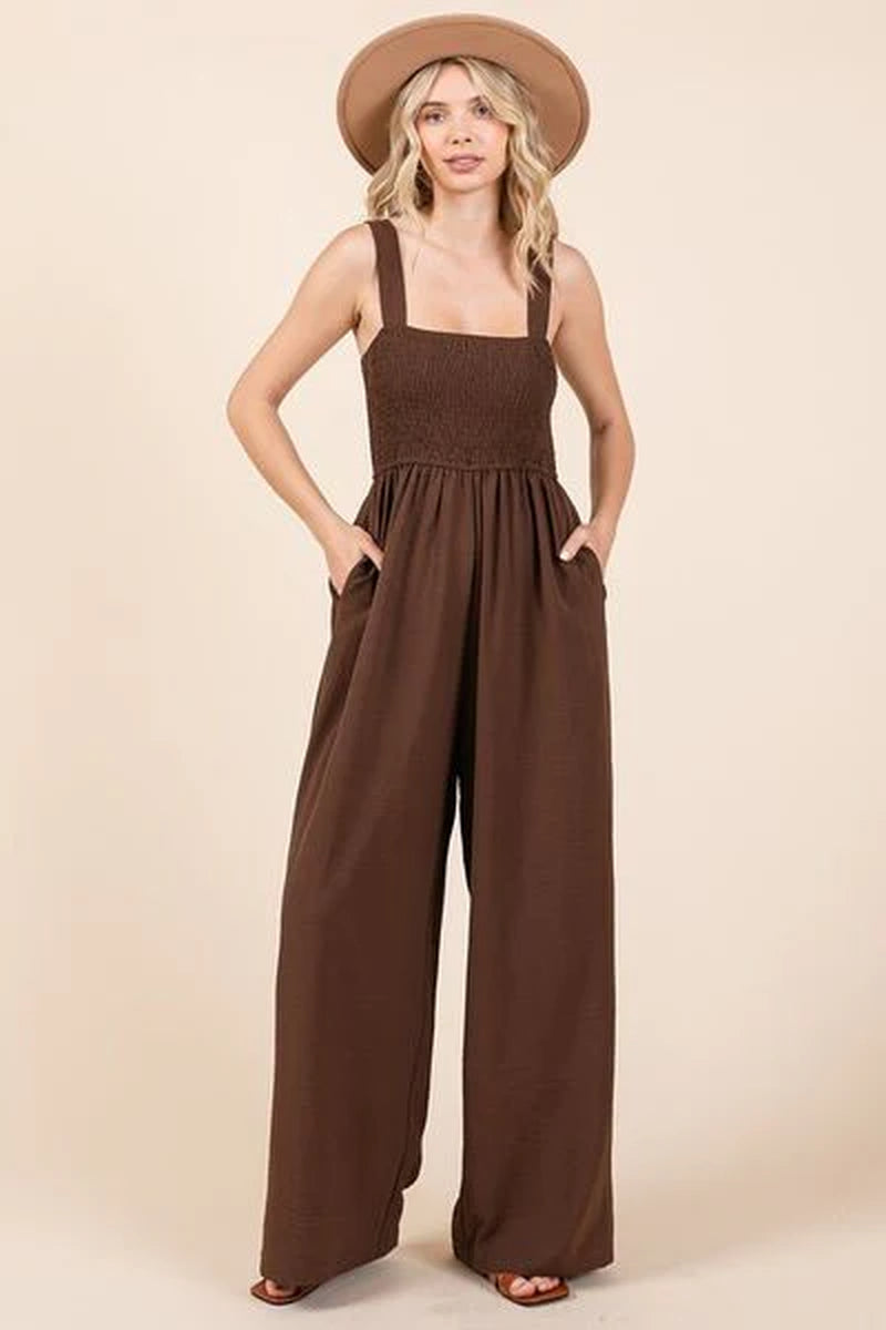 "Mittoshop Smocked Wide Leg Overalls with Wide Straps – Chic & Comfortable"