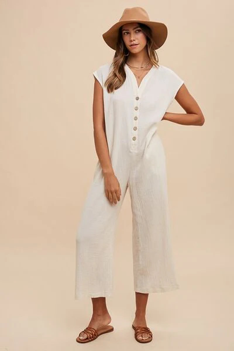 Annie Wear Wide Leg Jumpsuit – Button Front Detail, Relaxed Fit & Side Pockets