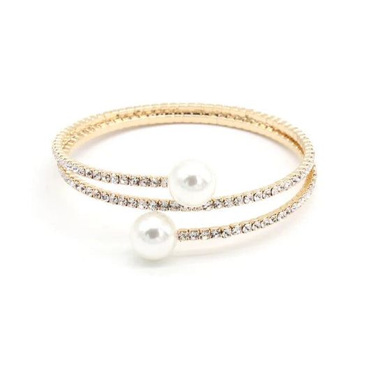 Spiral Pearl & Rhinestone Bracelet – Elegant Twisted Design