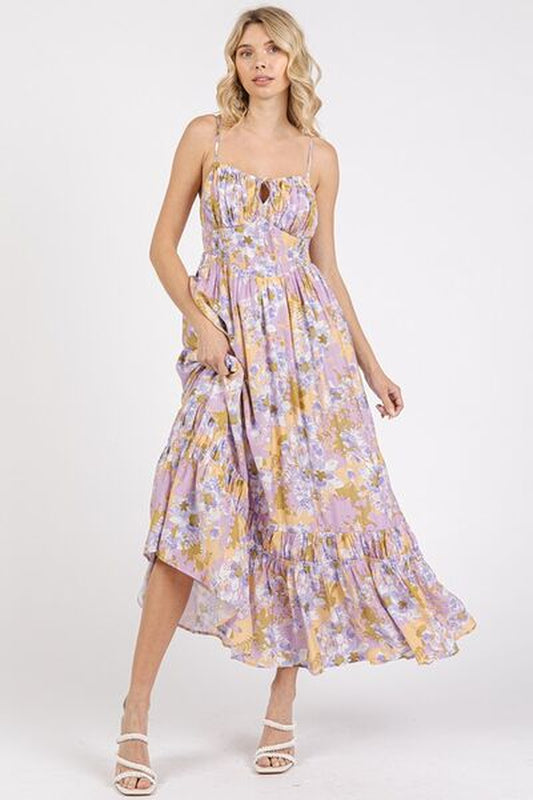 "Floral Maxi Cami Dress – Smocked Back, Ruffled Hem, Elegant Summer Style by Mittoshop"