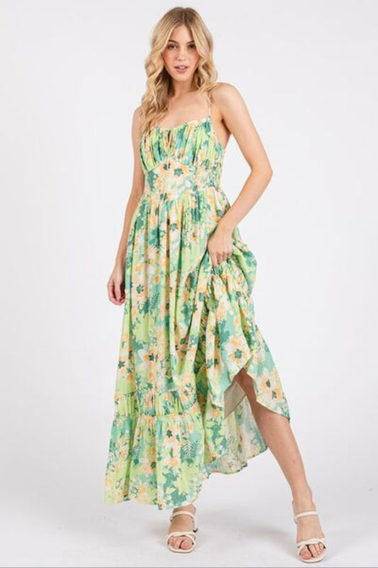 Simply Floral: Elegant Maxi Dress with Smocked Back Detail