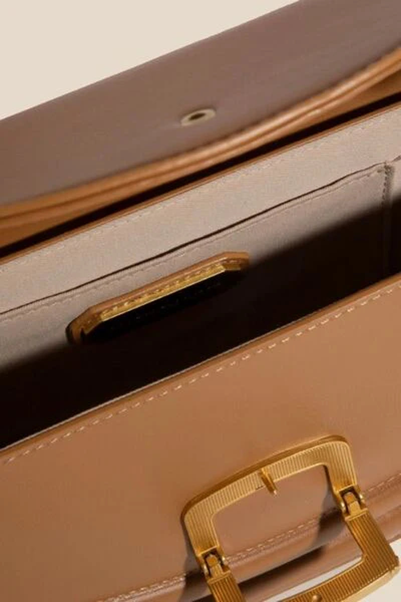 Fame Crescent Faux Leather Crossbody Bag with Buckle Closure