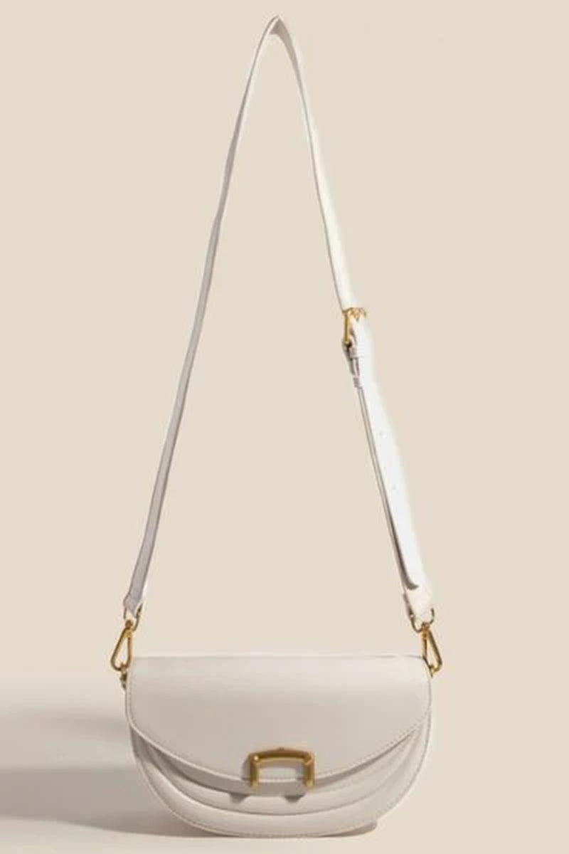 Fame Crescent Faux Leather Crossbody Bag with Buckle Closure